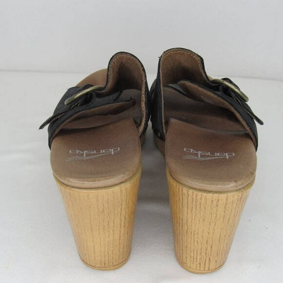 Dansko Black Leather Two Strap Studded Slide Heel Sandal 3" Women's 37 7 - Picture 4 of 9